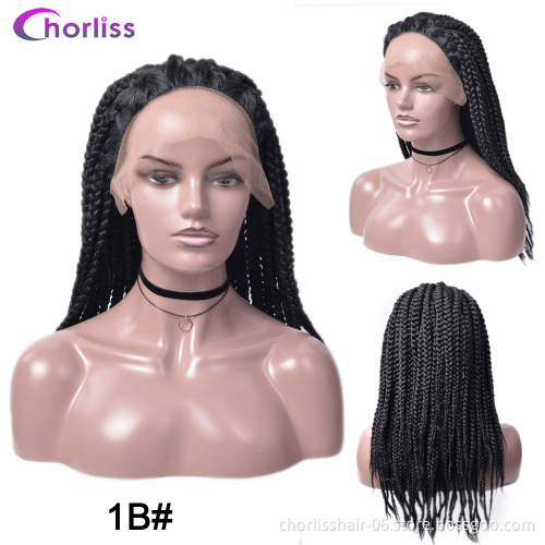 Wholesale High Quality Long Full Knotless Braided 4*4 Lace Frontal Wigs Straight Synthetic Box Braiding Hair With Lace Front